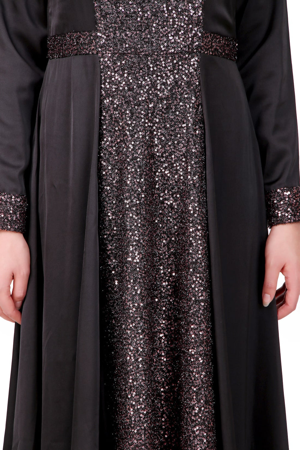 Sequence Embellished Black Satin Abaya