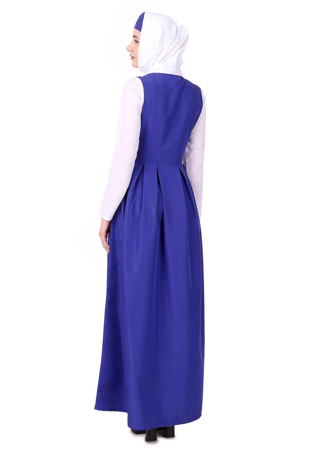 Collared White and Royal Blue Flared Abaya