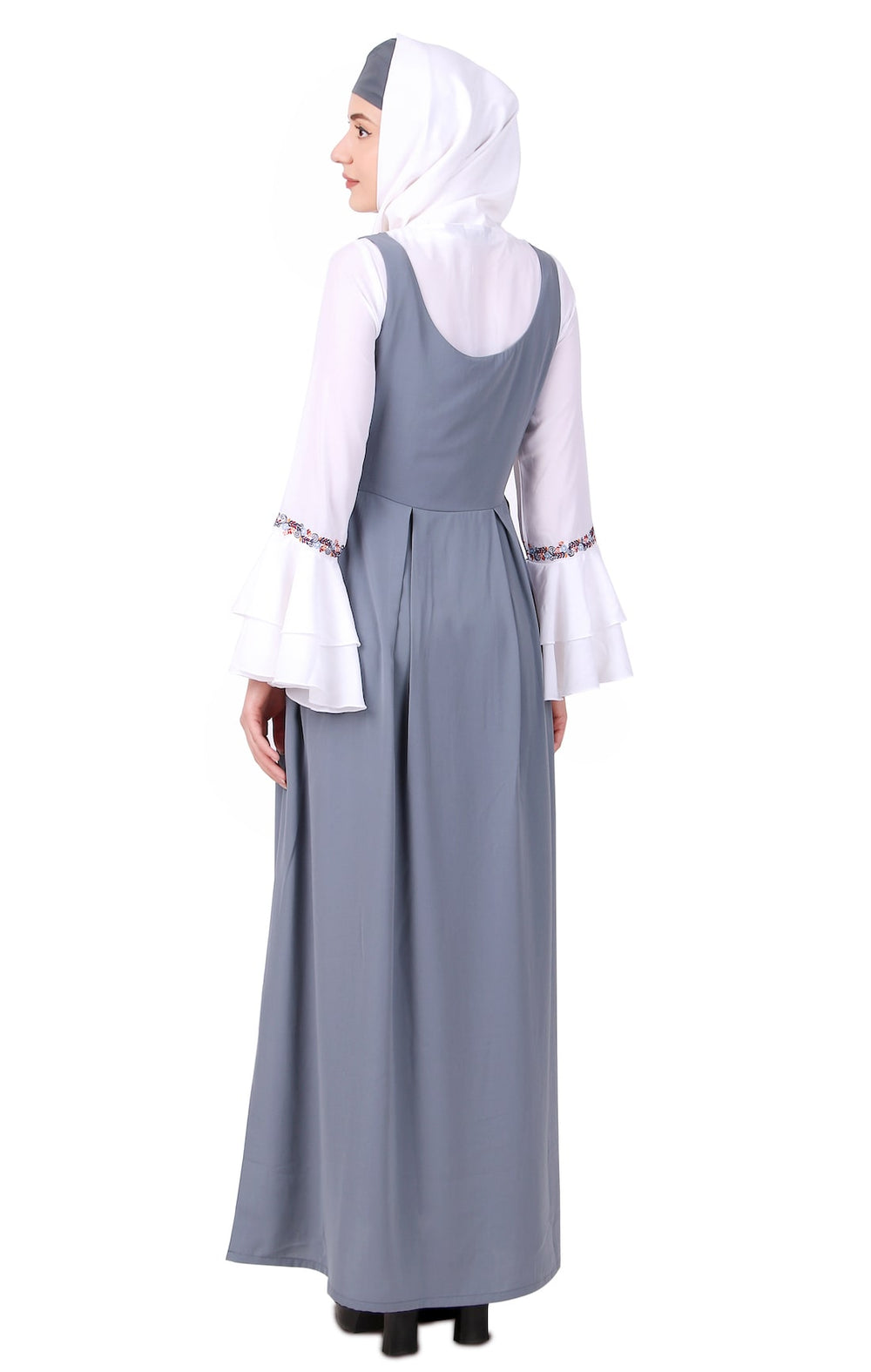 Dual Color Dungaree Look Embroidered Abaya