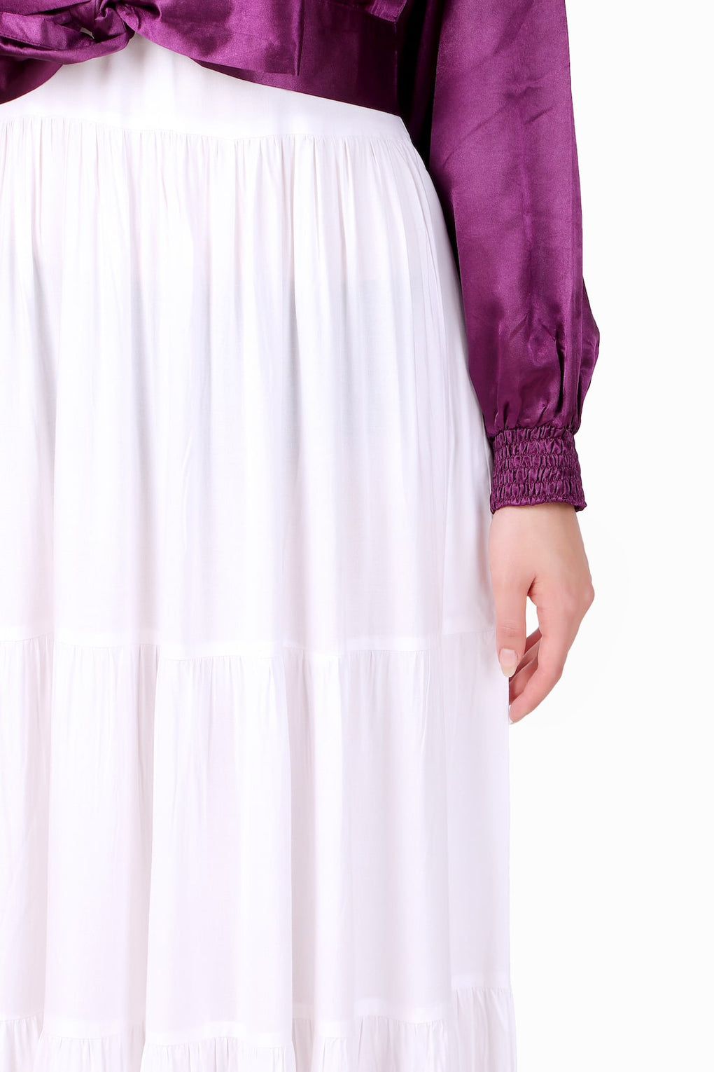 Multi Vertical Layer Abaya With Purple Satin Jacket