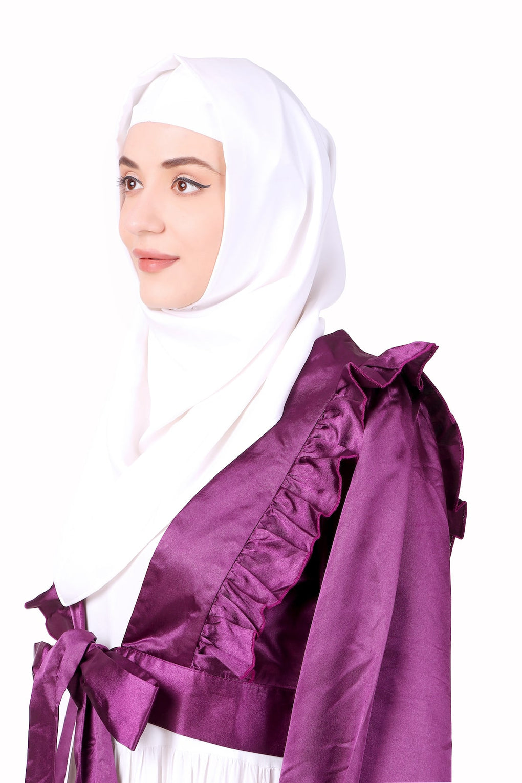 Multi Vertical Layer Abaya With Purple Satin Jacket