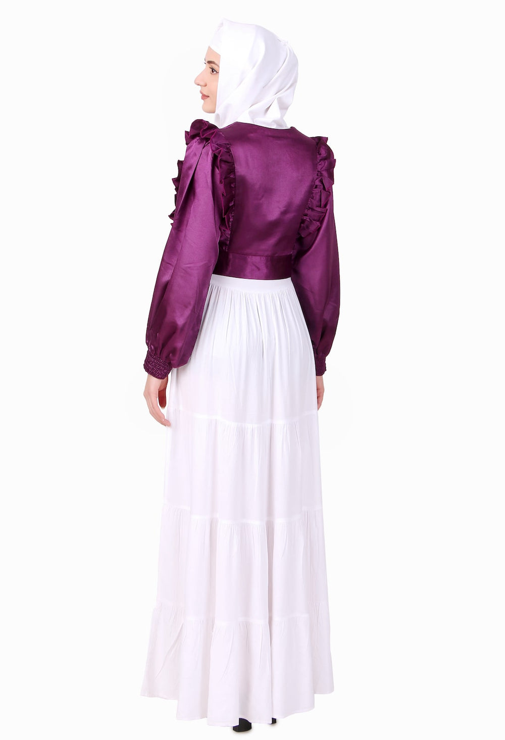 Multi Vertical Layer Abaya With Purple Satin Jacket