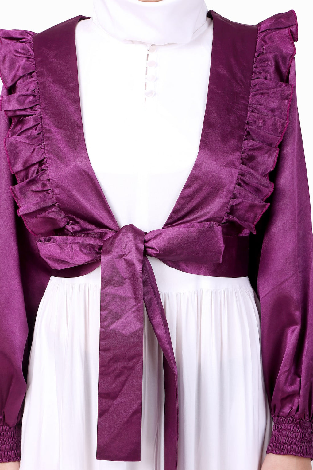 Multi Vertical Layer Abaya With Purple Satin Jacket