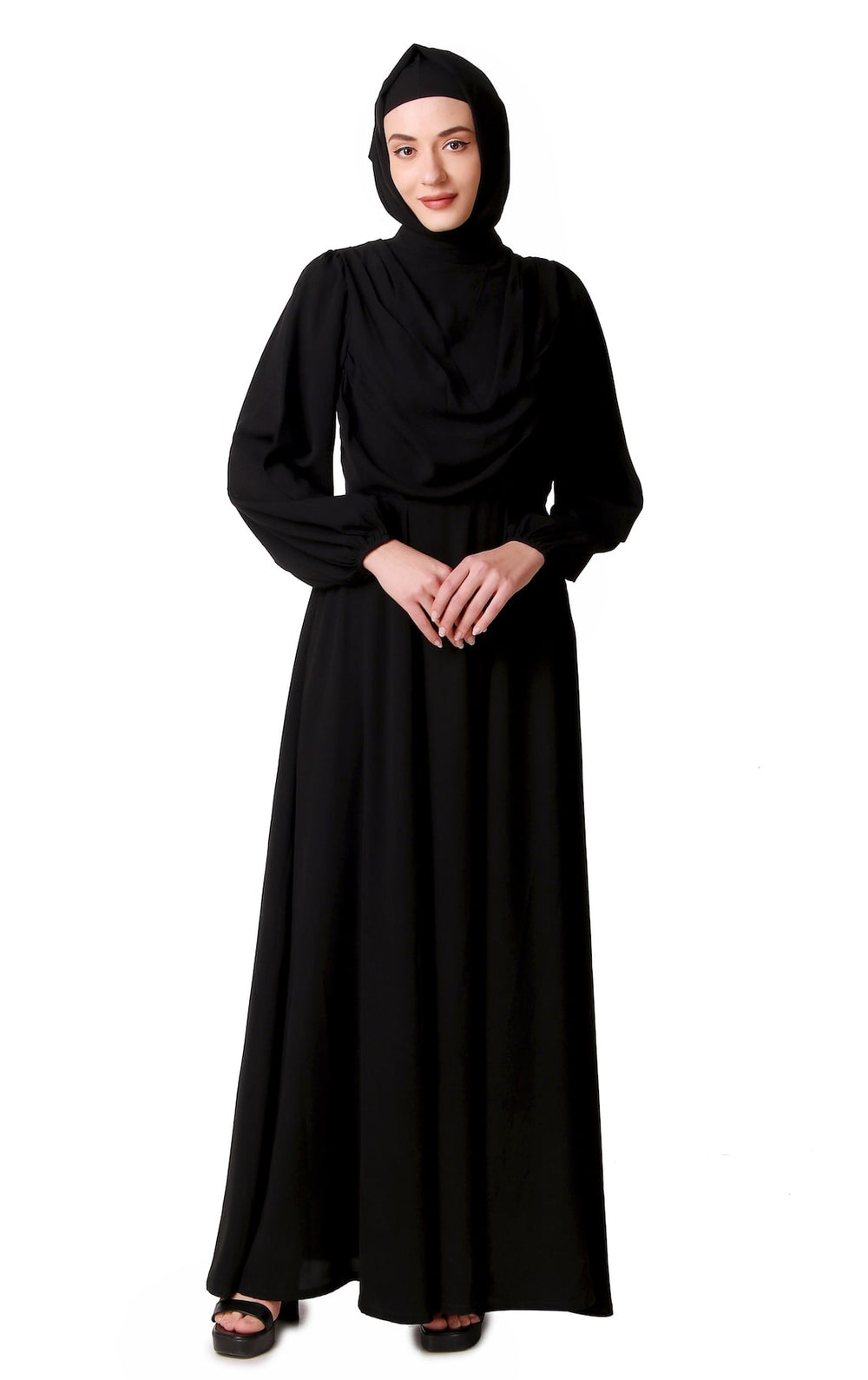 Cowl Neck Black Nida Abaya