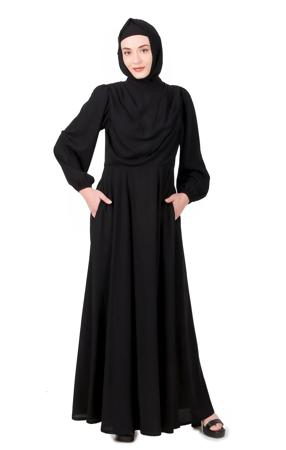 Cowl Neck Black Nida Abaya