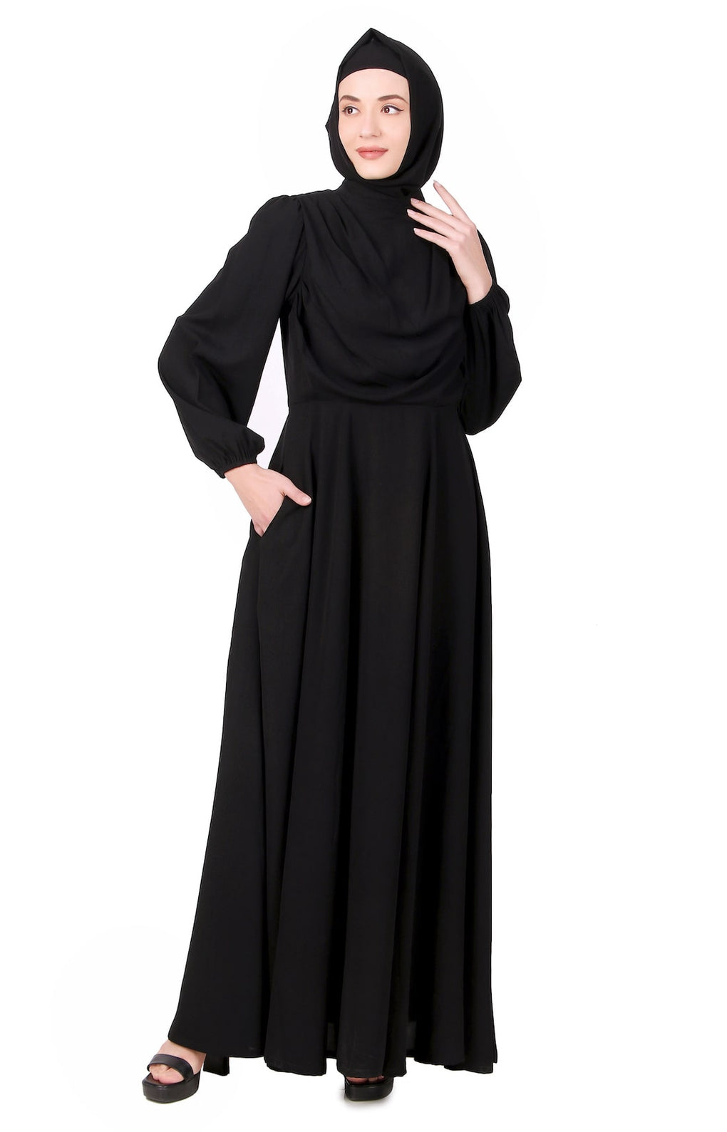 Cowl Neck Black Nida Abaya