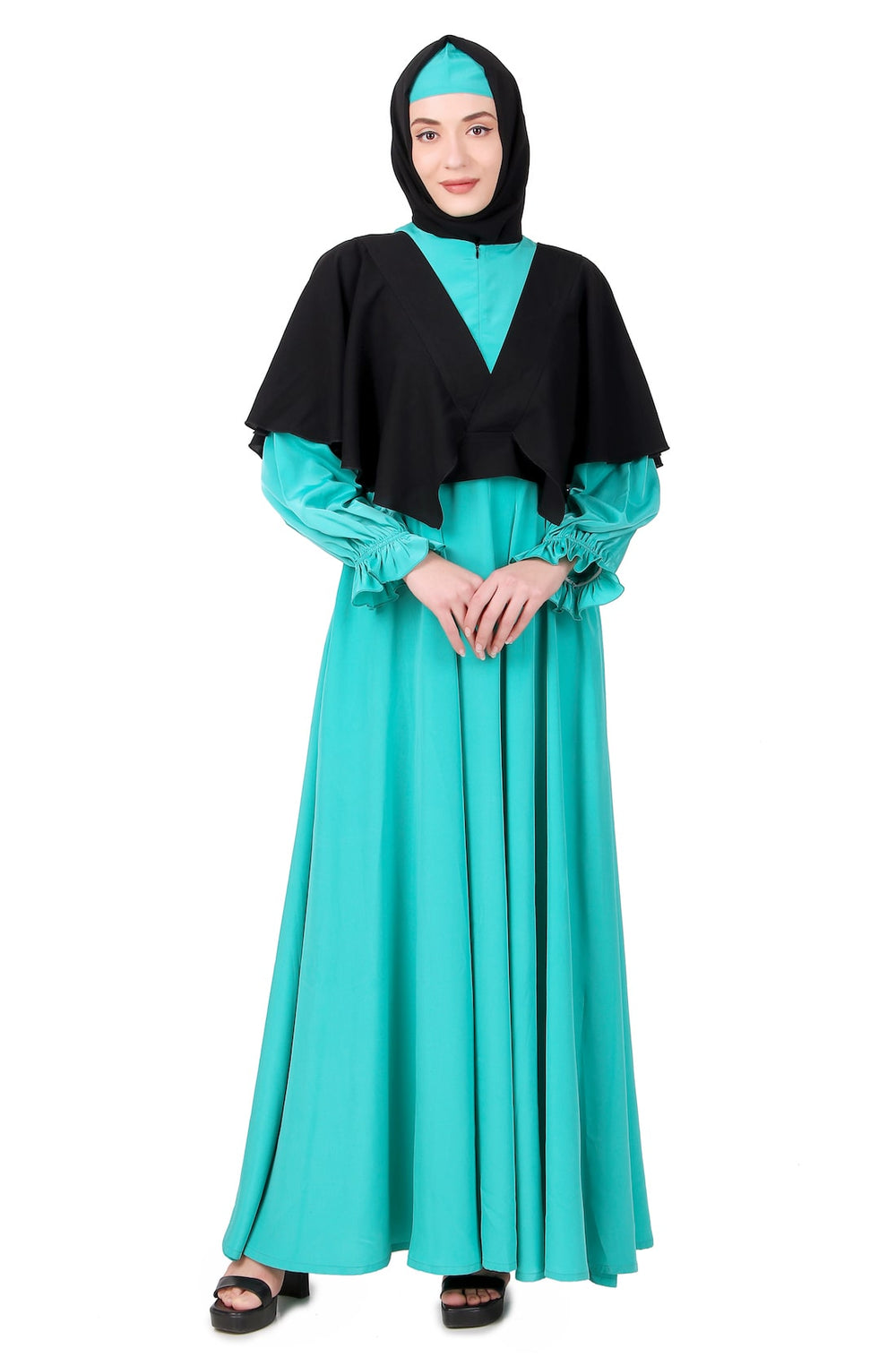 Frilled Removable Jacket With Flared Abaya