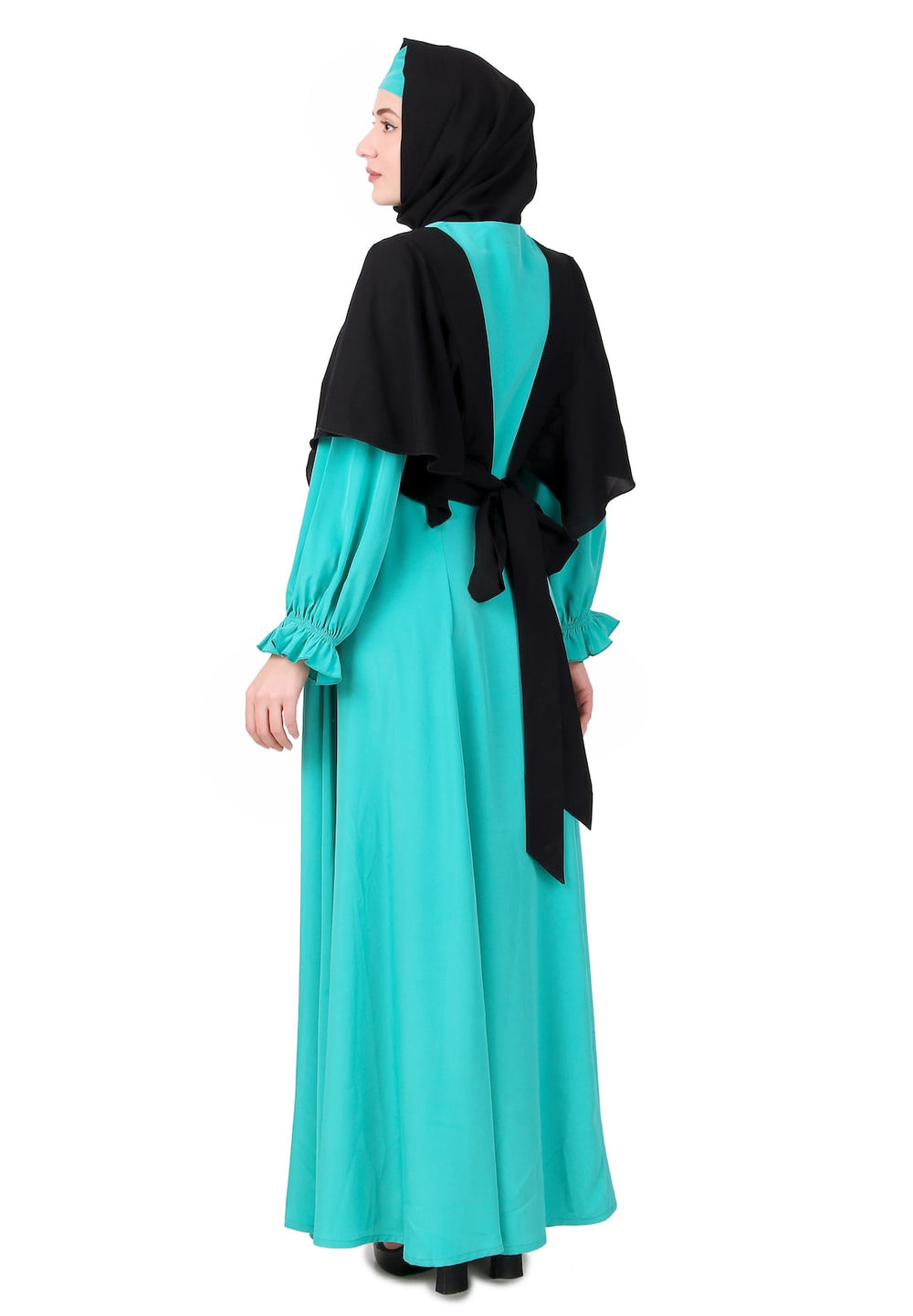 Frilled Removable Jacket With Flared Abaya