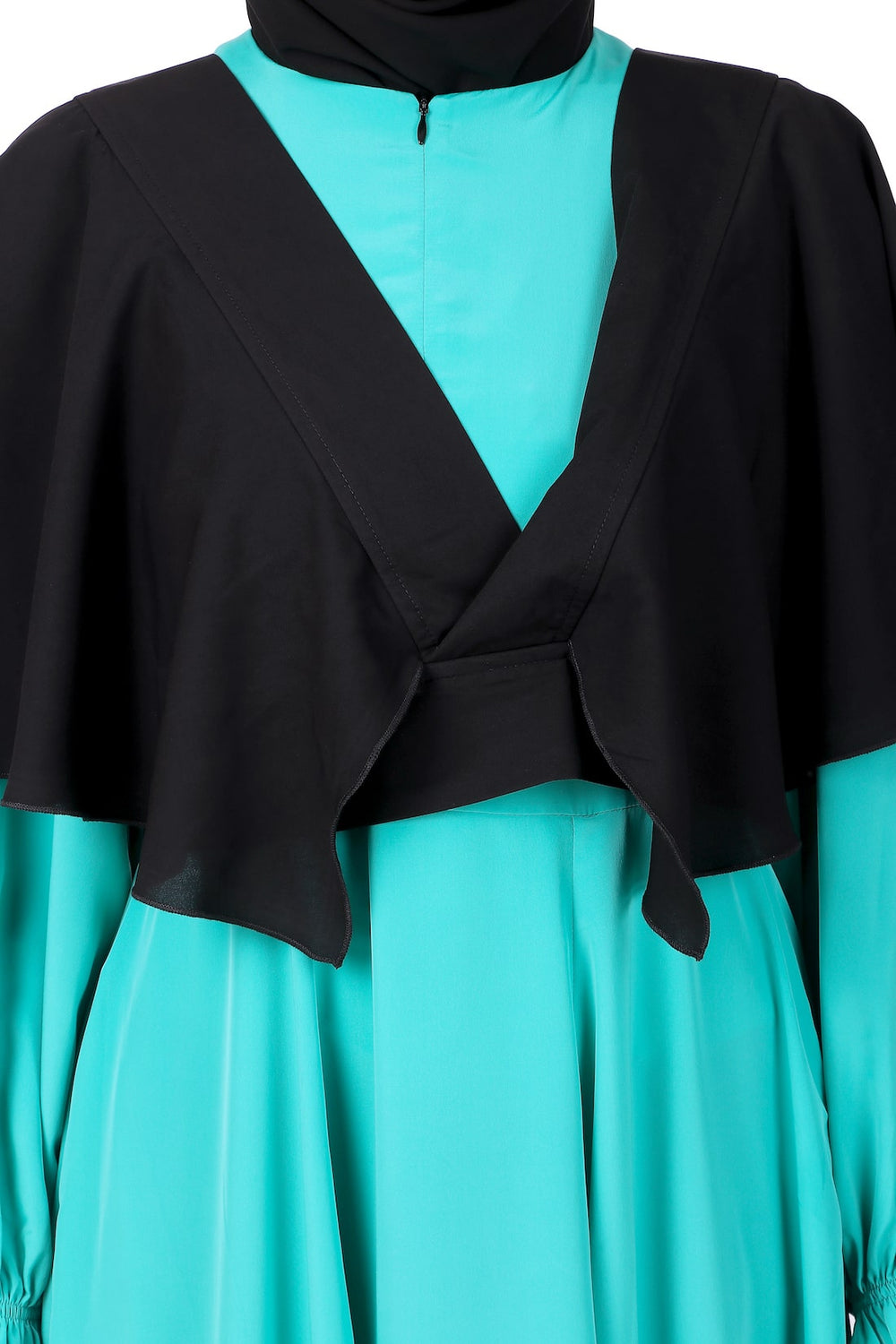 Frilled Removable Jacket With Flared Abaya