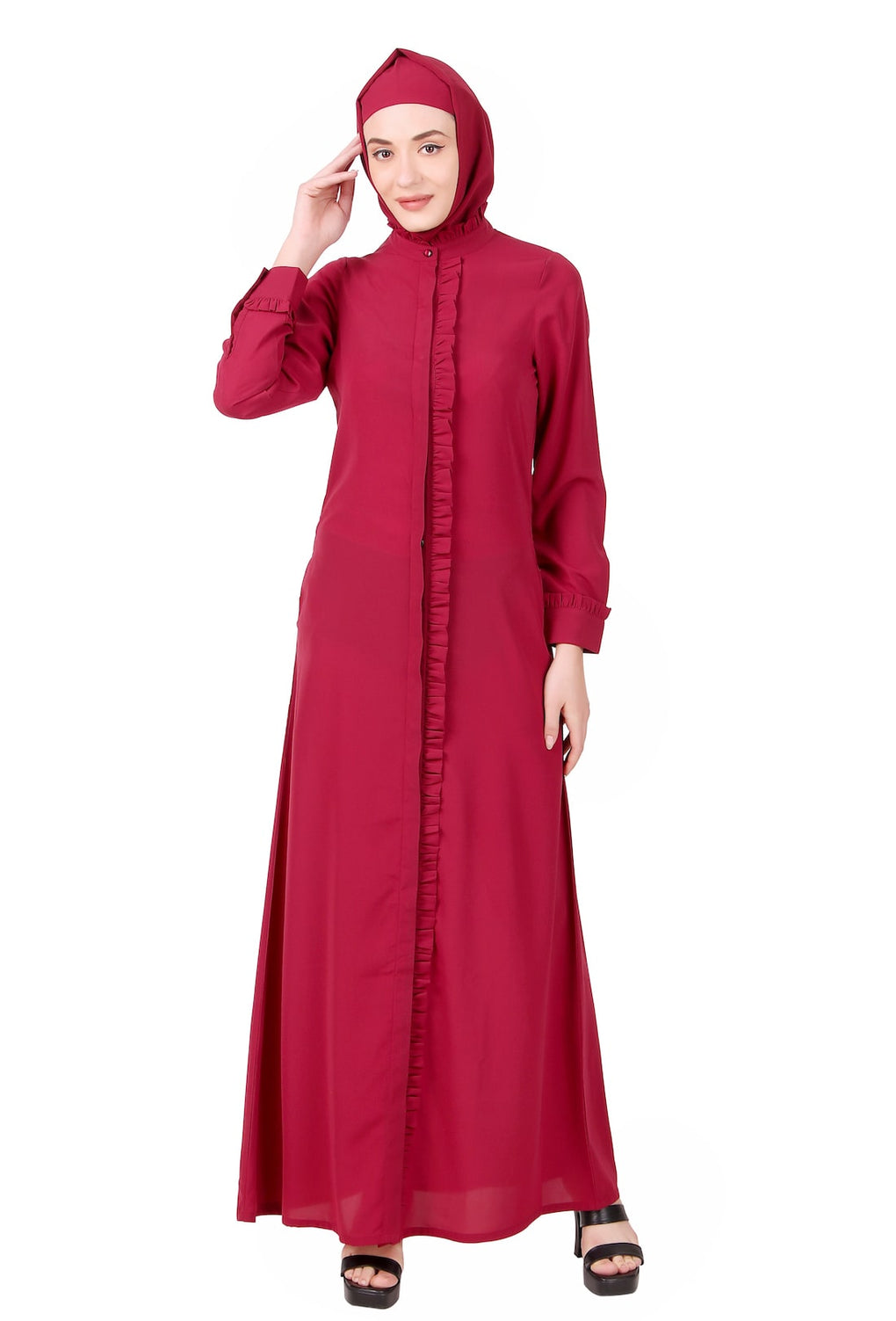 Full Front Open Abaya With Frills On Placket