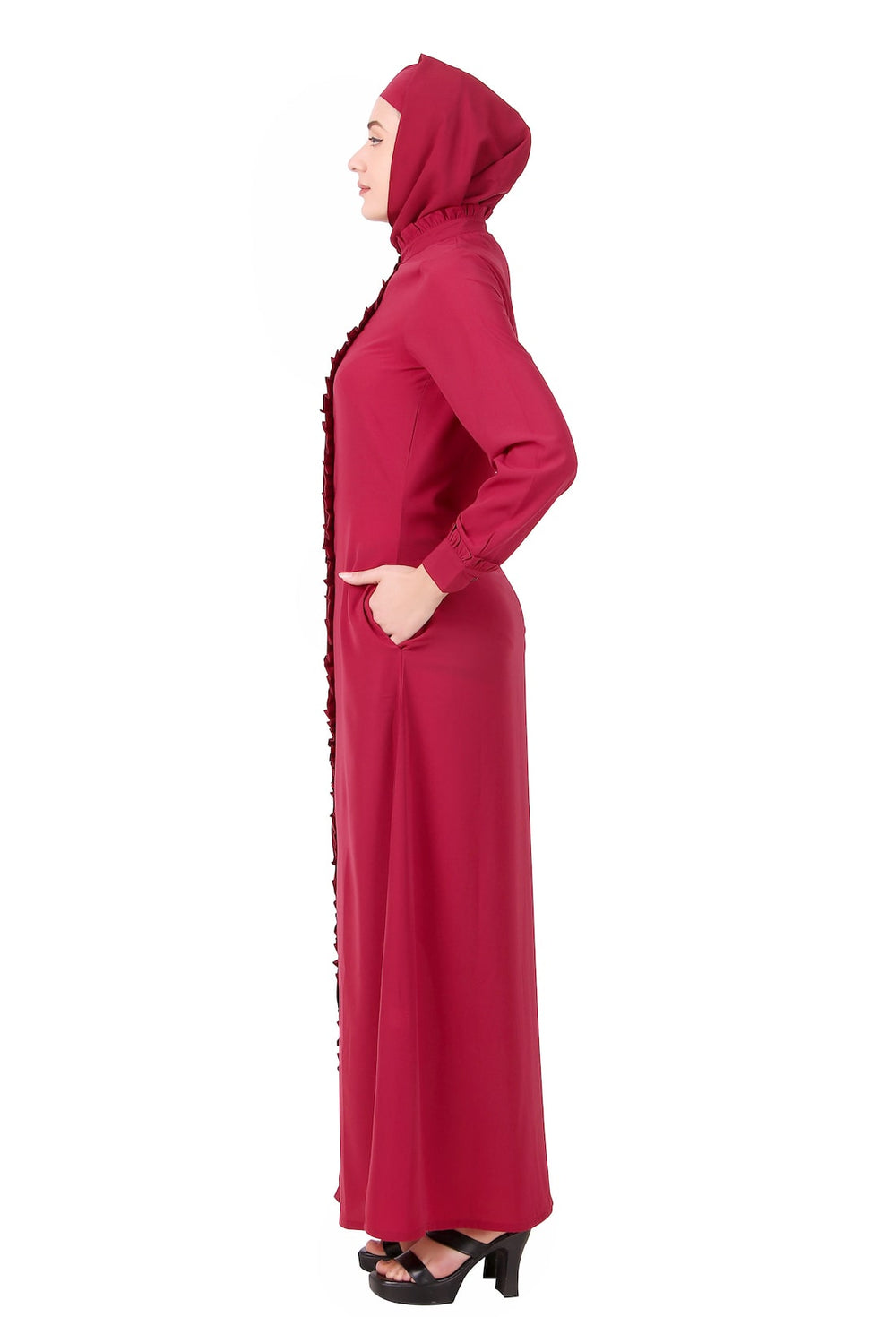 Full Front Open Abaya With Frills On Placket