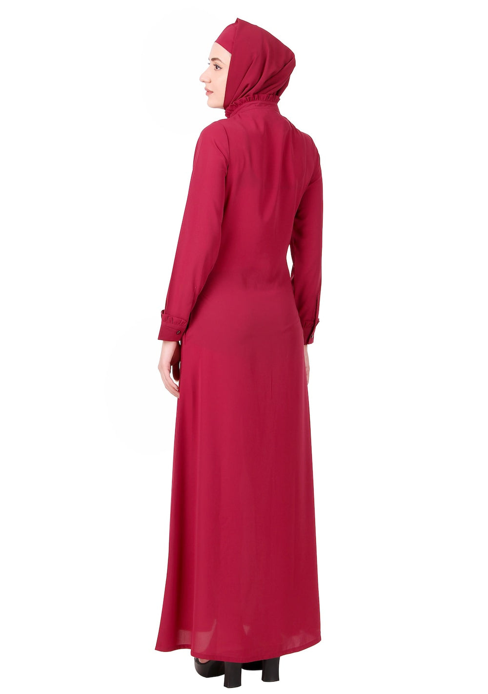 Full Front Open Abaya With Frills On Placket