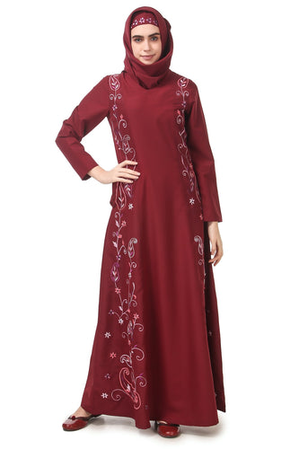 Fully Embroidered Side Panels Princess Seam Abaya