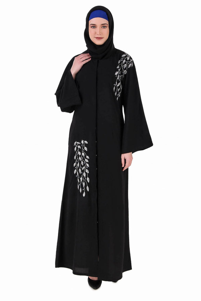 Buy Front Open Hand Leaf Embroidered Dubai Abaya Online – MyBatua.com