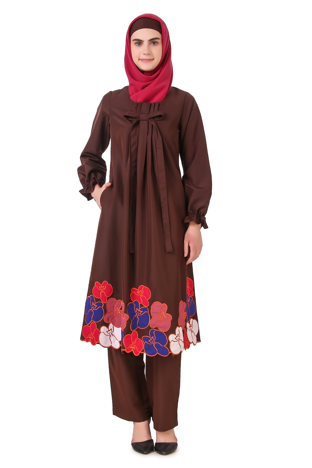 MyBatua Designer Maroon Kashibo Tunic with Stylish Sleeves, Islamic Modest Clothing, Trendy Muslim Ladies Long Round Neck offers Kurti, KRF-045