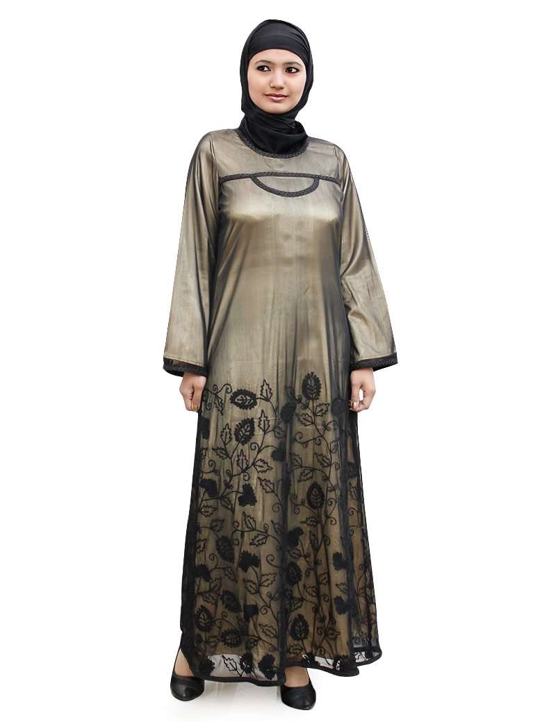 MyBatua Beautiful Classic Designer Black And Gold Polycrepe Abaya, Party Occasion Wear Fancy Suit, Islamic online Women Clothing, Jilbab, AY-351