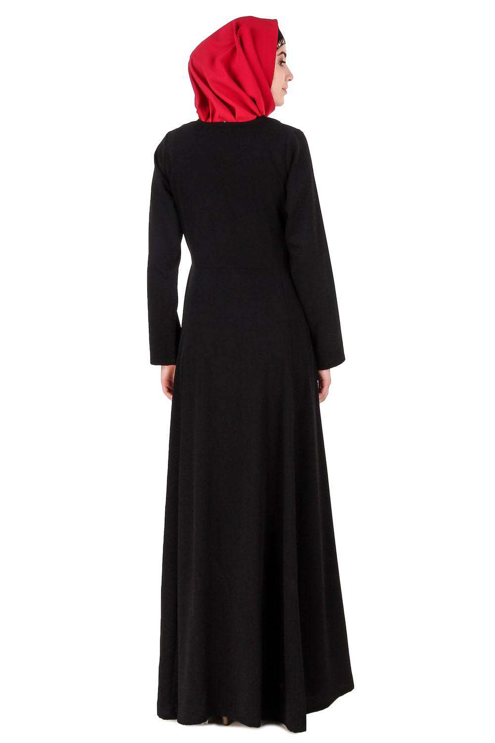 Black Floral Embroidered Nida Abaya Back