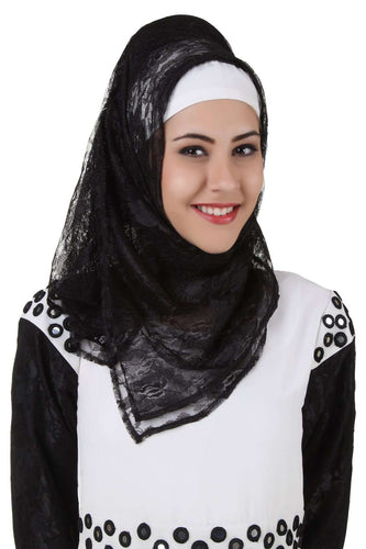 Taybah Fancy Black Flower Net Hijab