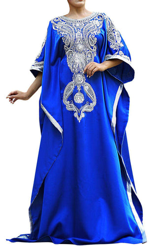 Blue Color Modern Silk Arabic Kaftan - One Size