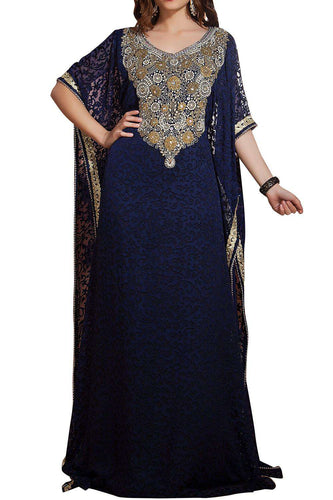 Dark Blue Net Brasso Handmade Arabian Designer Farasha