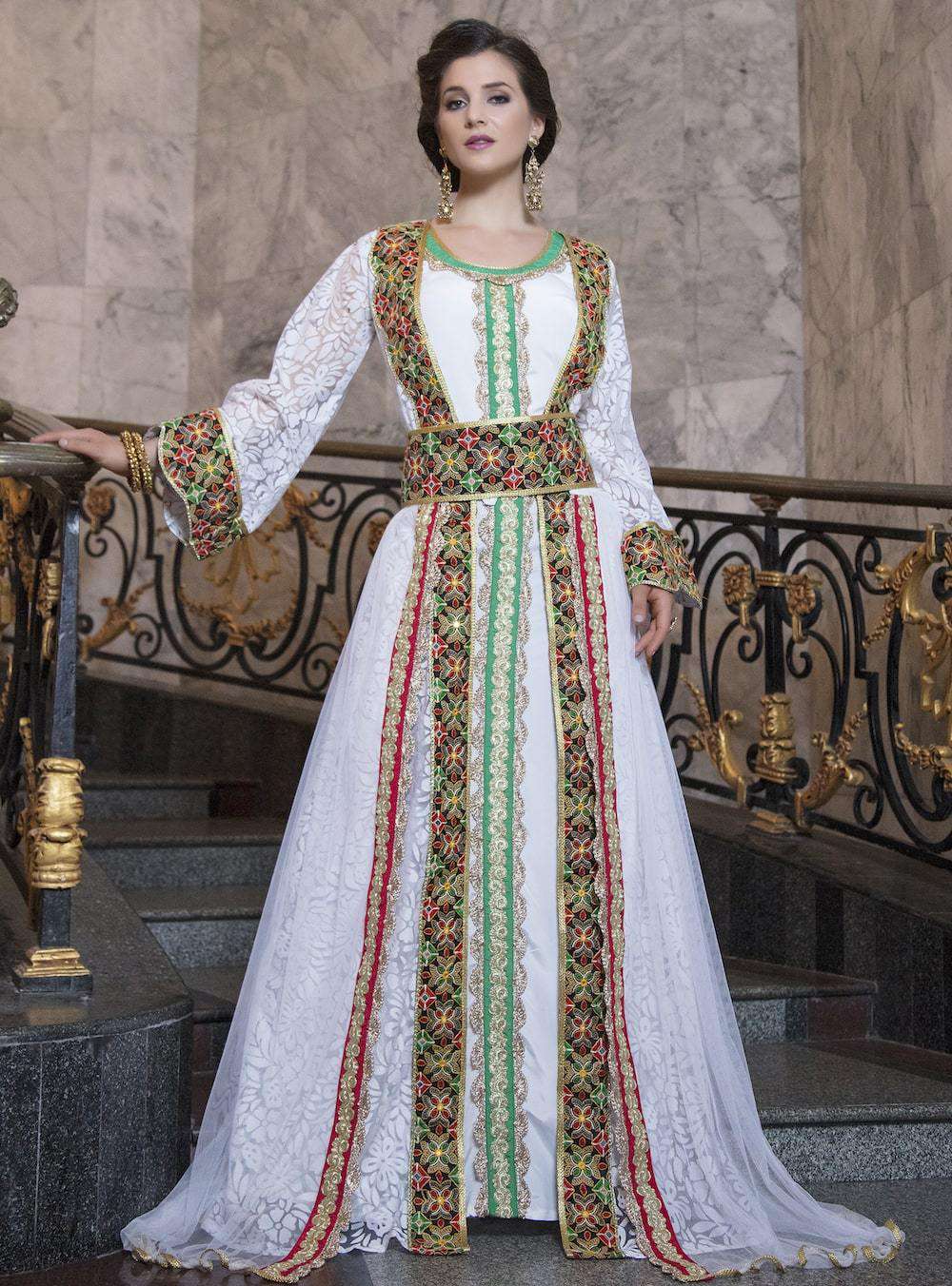 Buy White Net Party Wear Gown Embroidered Moroccan Kaftan Online